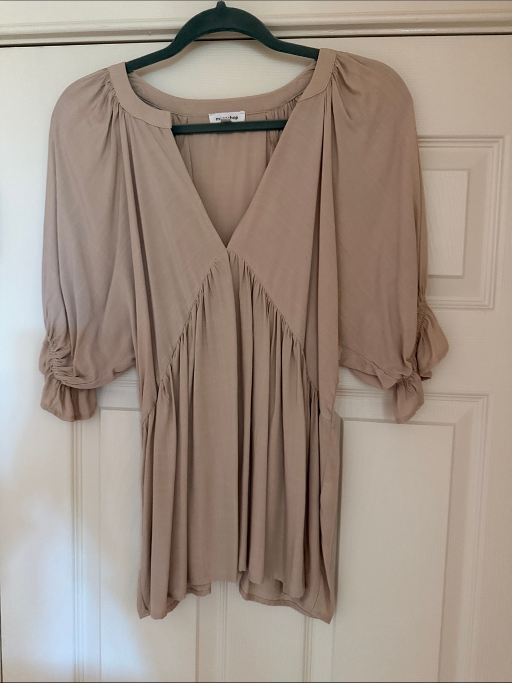 mittoshop Taupe V-Neck Gathered Blouse